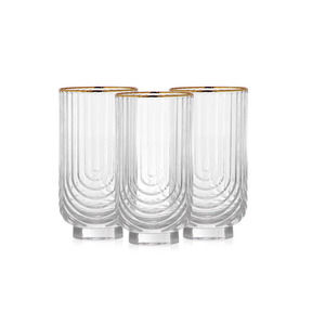 Regal Glassware Set - 3 Highball art deco gatsby style drinking glasses gold rim